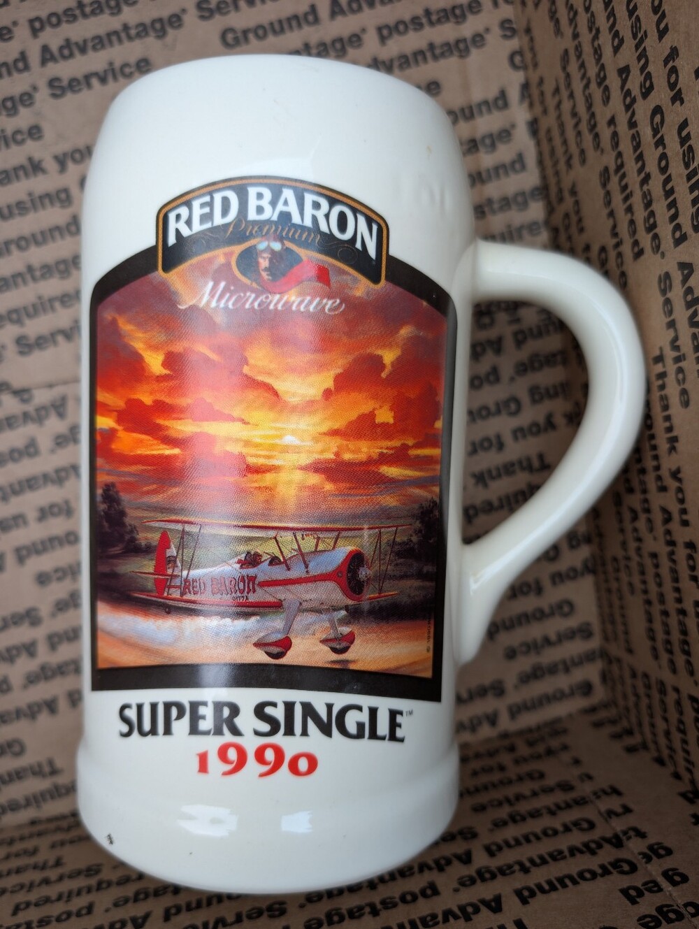 1990 RED BARON 40 oz White Ceramic 'Super Single Collectible Mug NICE CONDITION